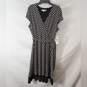 Black patterned dress with belt